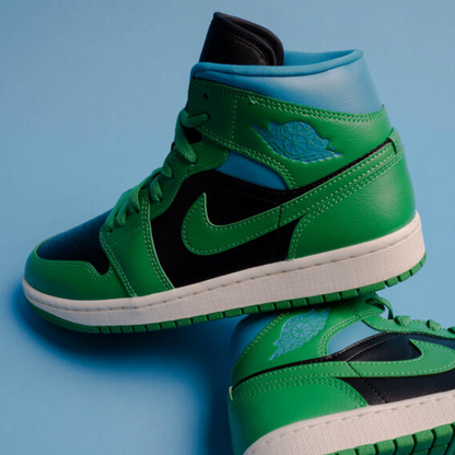 Air Jordan 1 Mid Black Lucky Green Aquatone